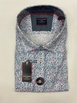 CASA MODA | White short sleeved casual shirt with red, blue and grey pattern